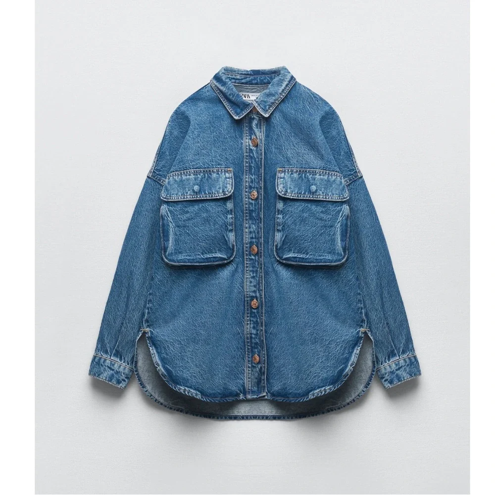 Zara PATCH POCKET DENIM OVERSHIRT